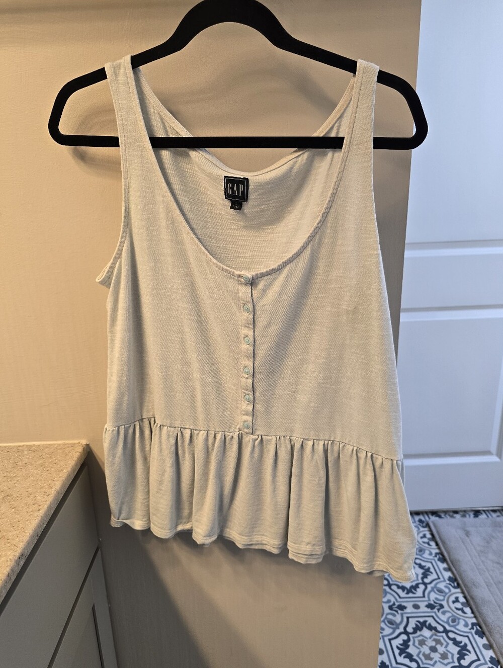 Medium TALL | GAP Sleeveless Henley Peplum Top | Mellow Blue